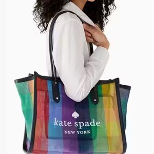 Kate Spade Ella Rainbow Tote Bag Large Mesh Embroidered Logo